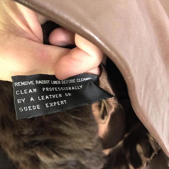 Marvin Richards Coat Womens XS Leather Rabbit Fur Lined Collar Chocolate Luxury - Picture 10 of 11